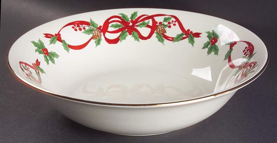 12 Days of Christmas (Red Ribbons, Gold Trim) 9" Round Vegetable Bowl by Noble Excellence-1
