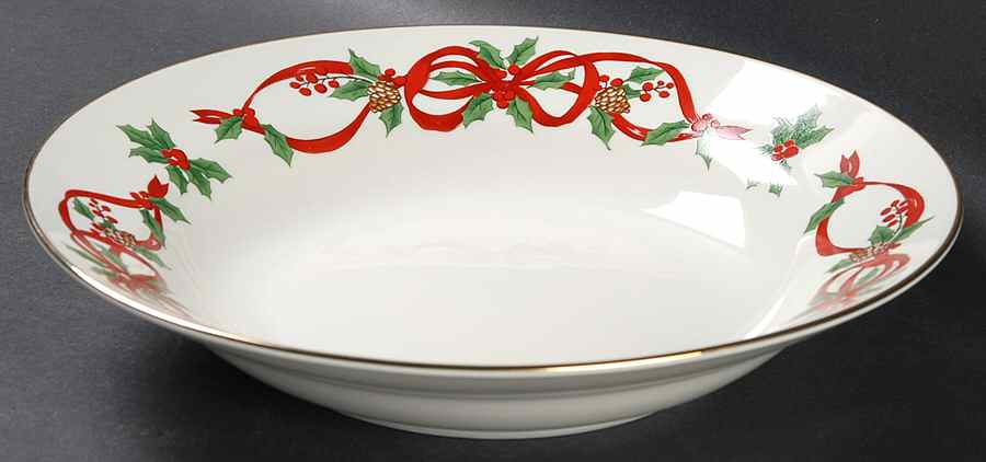 12 Days of Christmas (Red Ribbons, Gold Trim) Rim Soup Bowl by Noble Excellence-1