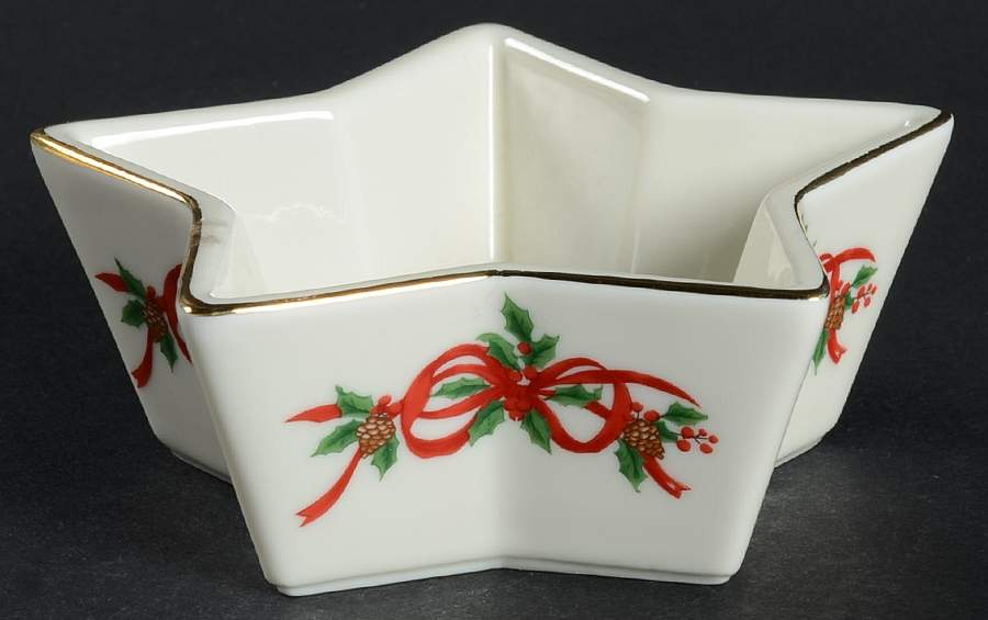 12 Days of Christmas (Red Ribbons, Gold Trim) Star Shaped Dish by Noble Excellence-1