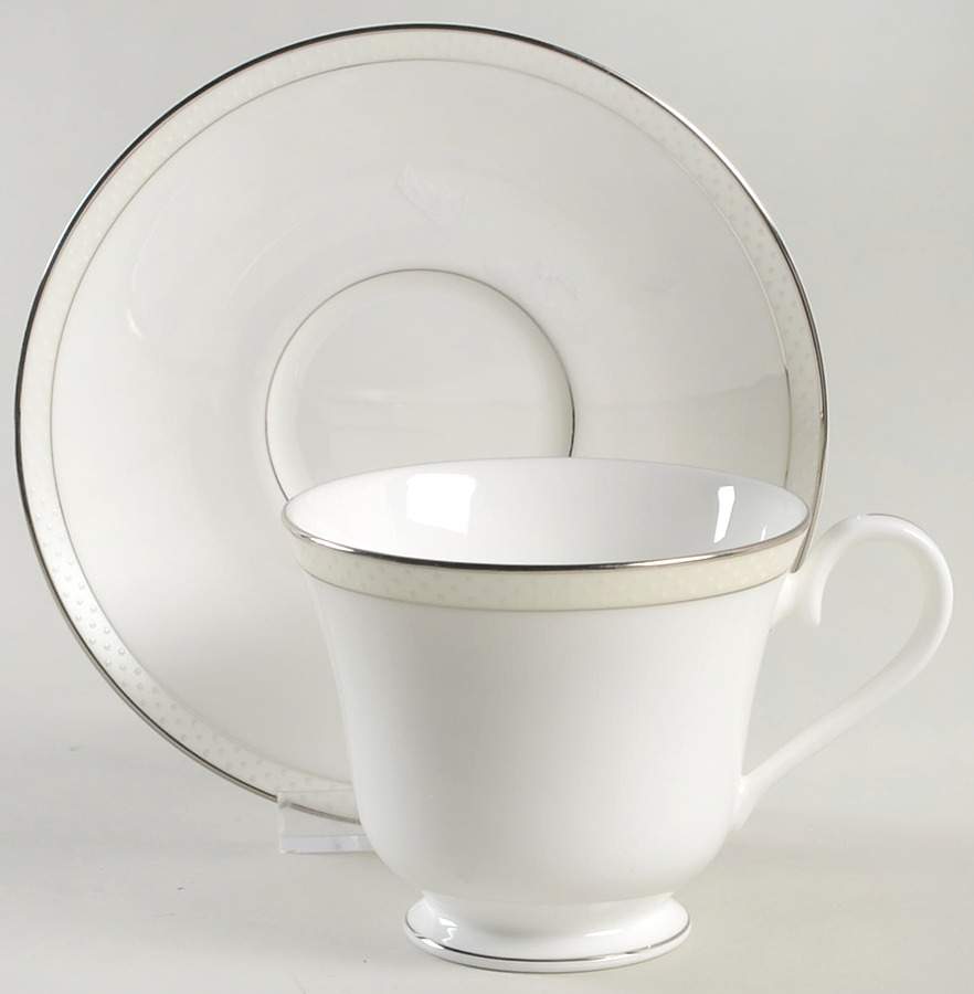 Platinum Beaded Pearl Footed Cup & Saucer Set by Nikko-1