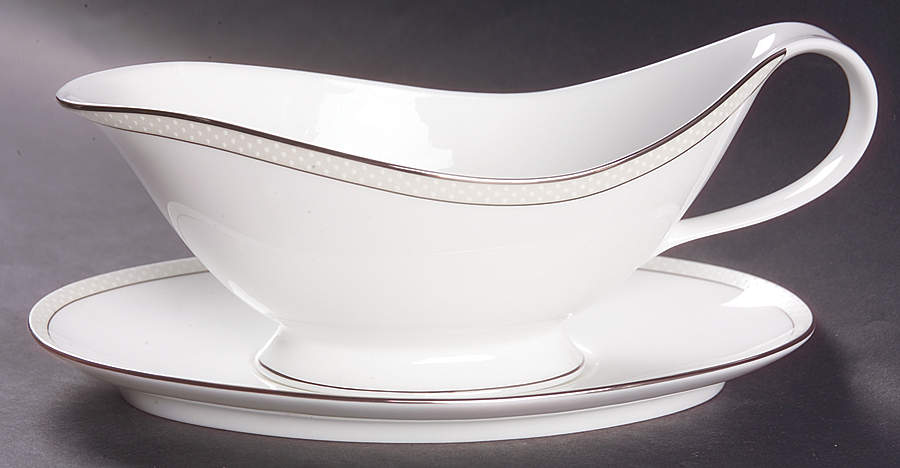 Platinum Beaded Pearl Gravy Boat & Underplate by Nikko-1