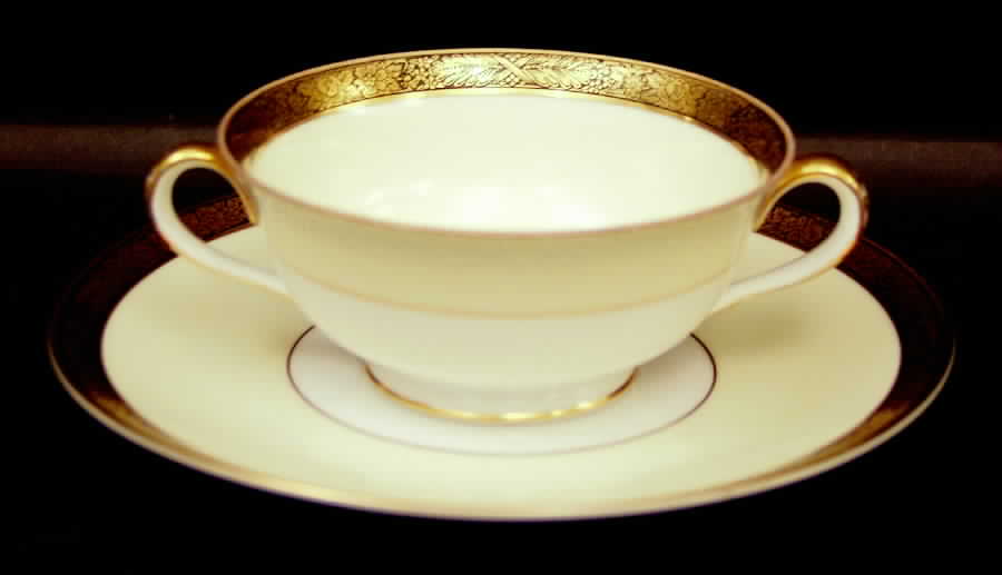 Goldkin (No #) Footed Cream Soup Bowl & Saucer Set by Noritake-1