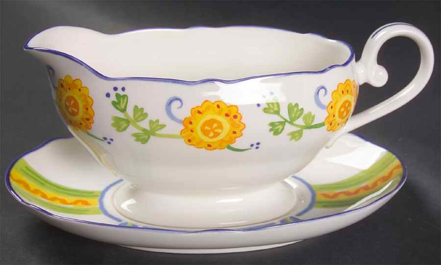 Sunshine Floral Gravy Boat & Underplate (Relish/Butter) by Noritake-1