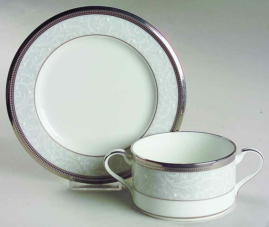 Lenore Platinum Cream Soup Bowl & Bread Plate/Saucer Set by Noritake-1