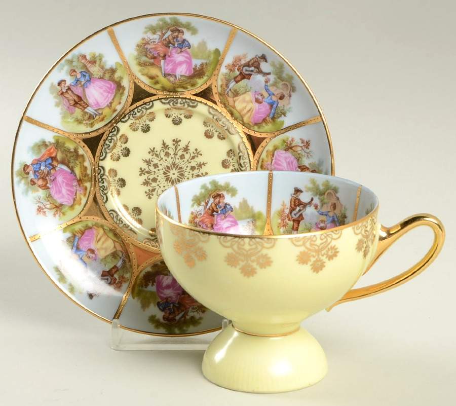 Love Story Footed Cup & Saucer Set by NC West Germany-1