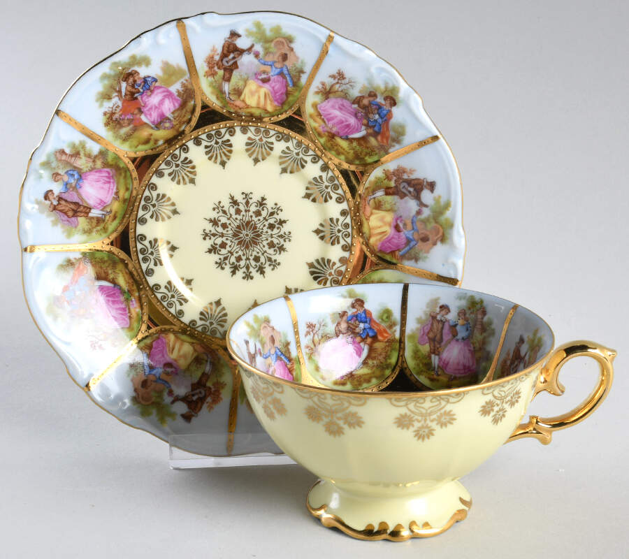 Love Story Footed Cup & Saucer Set by NC West Germany-1