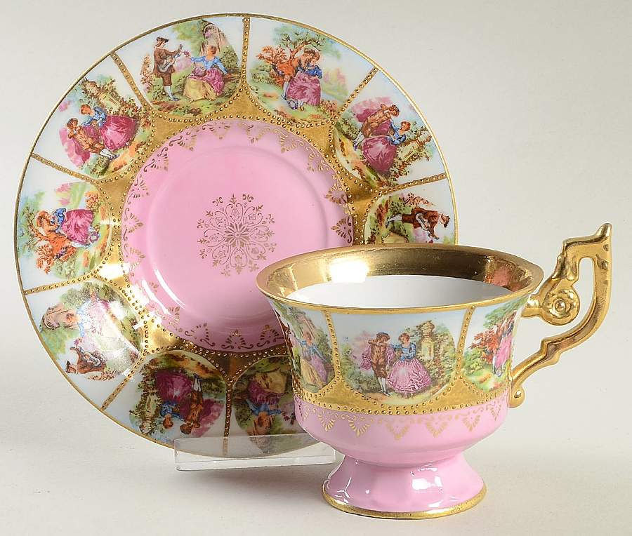 Love Story Footed Cup & Saucer Set by NC West Germany-1