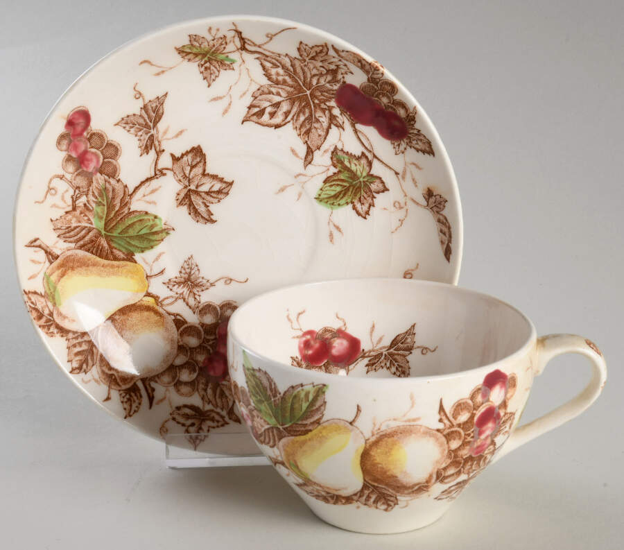 Fruit Arbor Flat Cup & Saucer Set by Nasco (Japan)-1