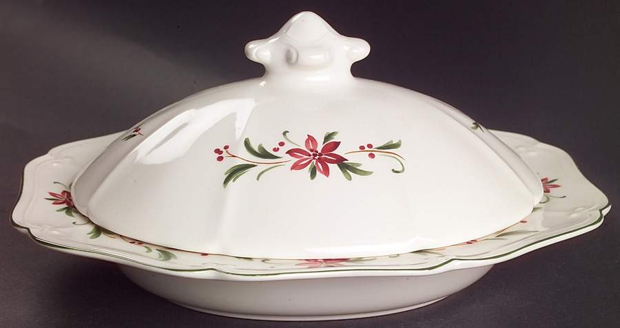 Poinsettia Oval Covered Vegetable by Nikko-1