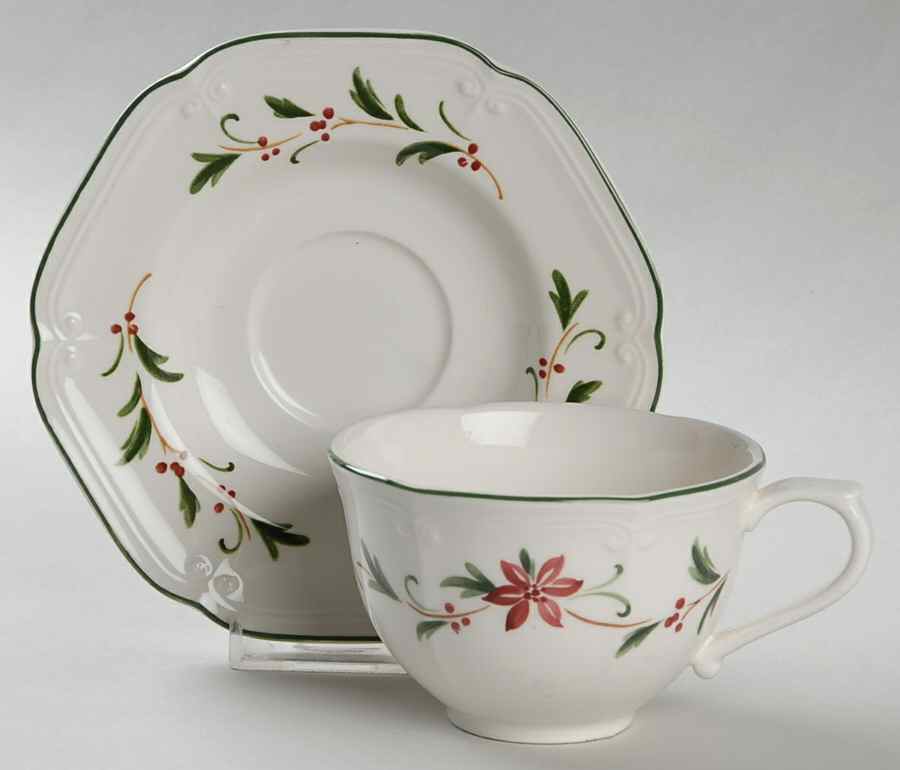 Poinsettia Flat Cup & Saucer Set by Nikko-1
