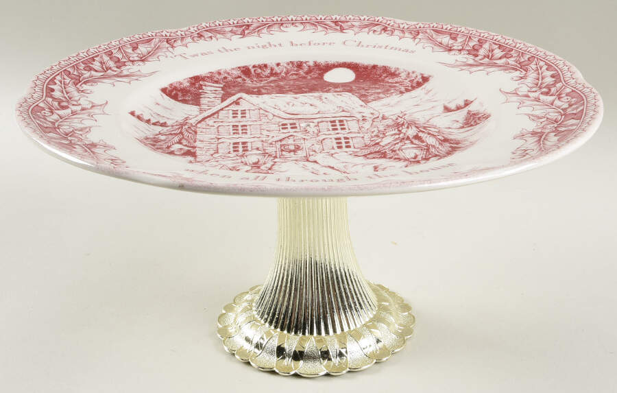 Twas the Night Before Christmas Cake Stand with 4"-5" Metal Pedestal  Hc by Noble Excellence-1