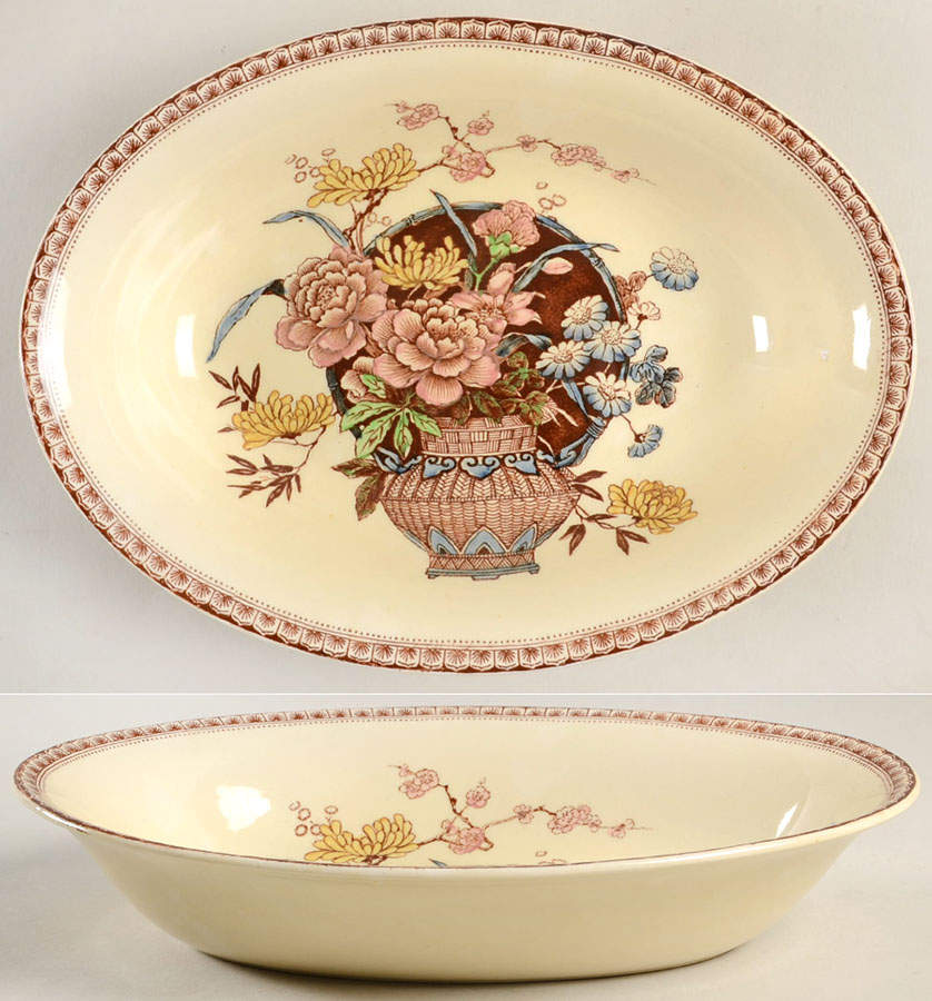 Ophelia Brown Multicolor 10" Oval Vegetable Bowl by Newport-1
