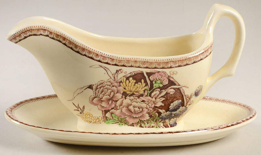 Ophelia Brown Multicolor Gravy Boat with Attached Underplate by Newport-1