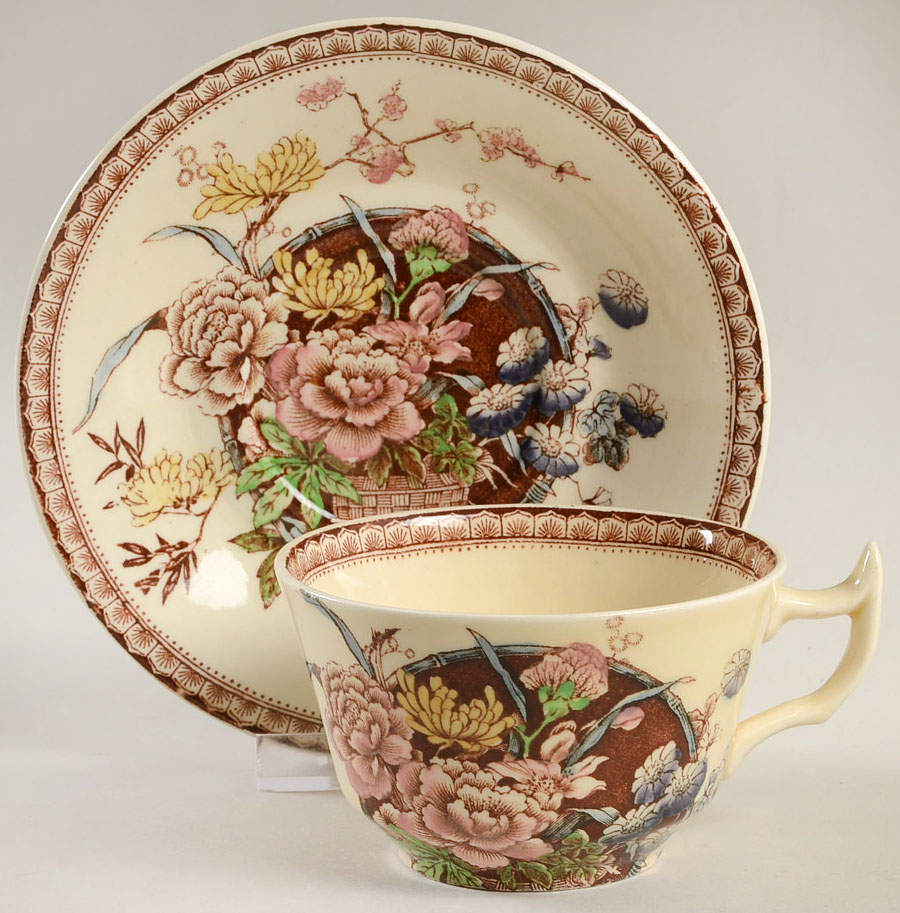 Ophelia Brown Multicolor Flat Cup & Saucer Set by Newport-1