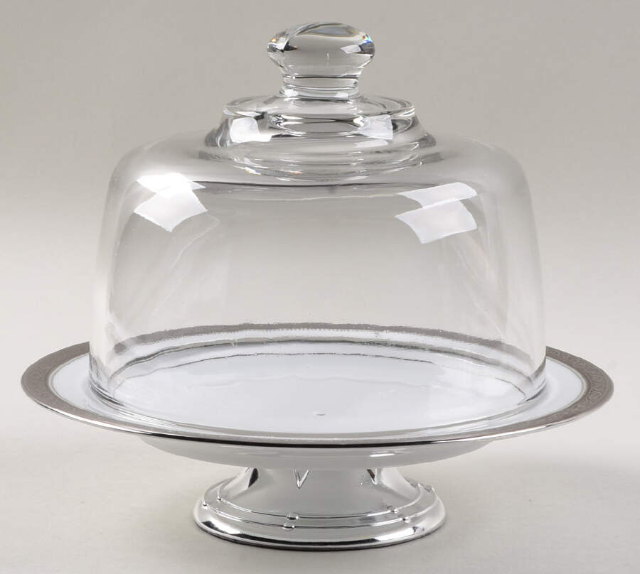 Signature Platinum 6 1/2"-7 1/2" Footed Cheese Plate w/ Glass Dome HC by Noritake-1