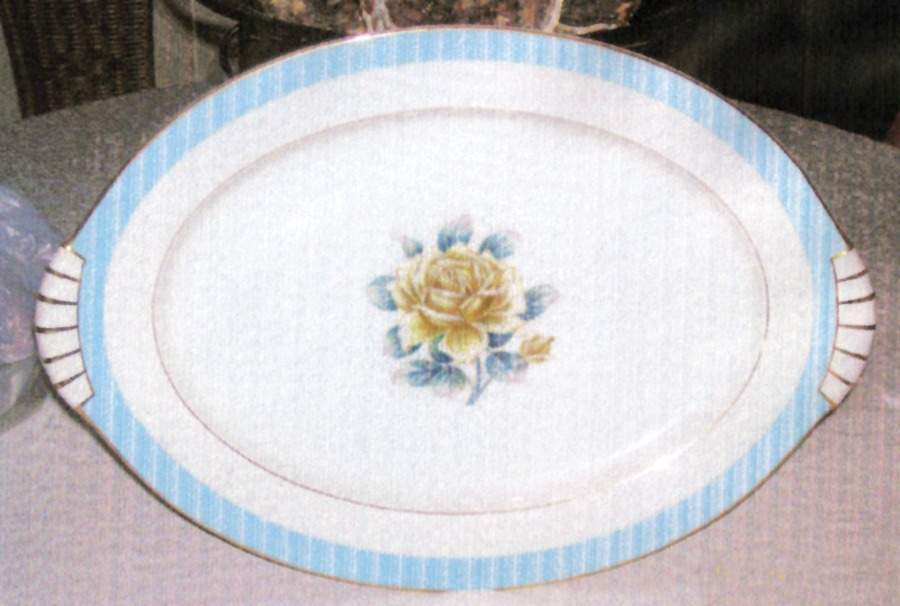 Yellow Rose (Blue Band) 12" Oval Serving Platter by Narumi-1