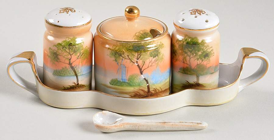 N2740 (6 Pc) Salt & Pepper, Mustard & Lid w/Spoon & Tray by Noritake-1