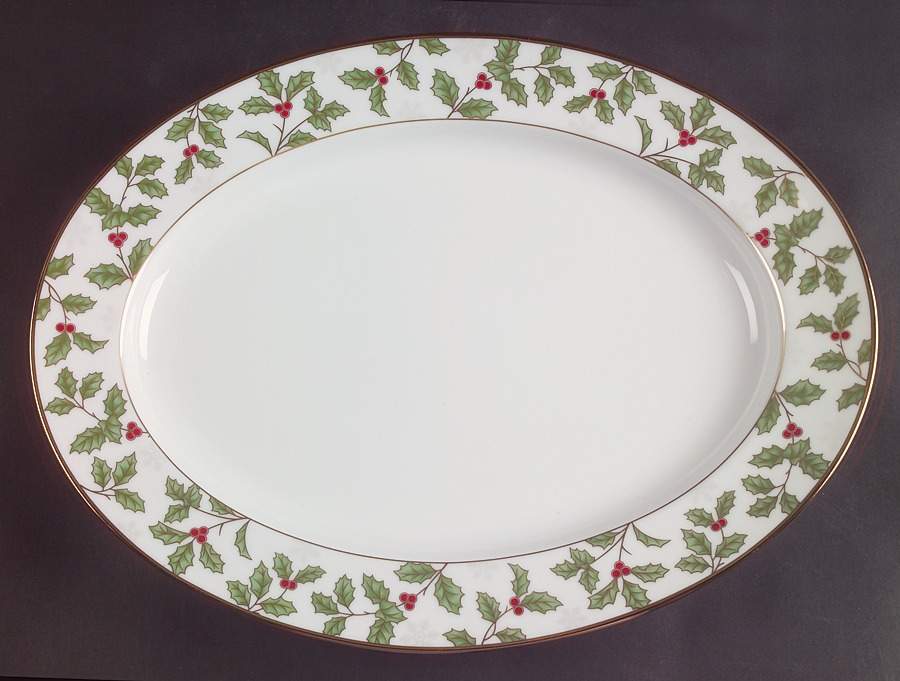 Holly and Berry Gold 13" Oval Serving Platter by Noritake-1