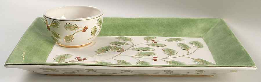 Holly and Berry Gold (2 Piece) Chip & Dip Set by Noritake-1