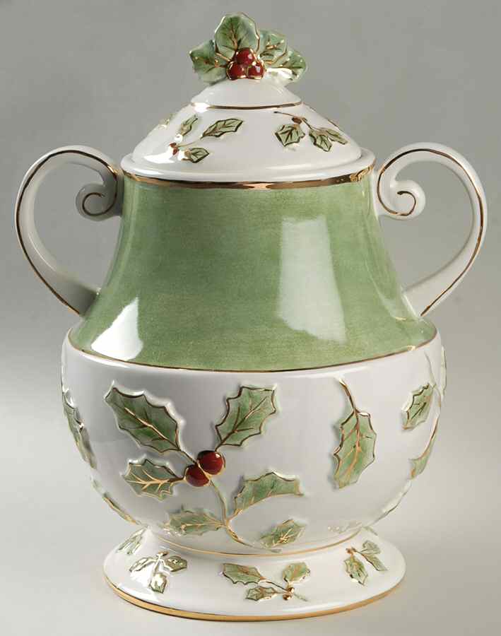 Holly and Berry Gold Cookie Jar & Lid by Noritake-1