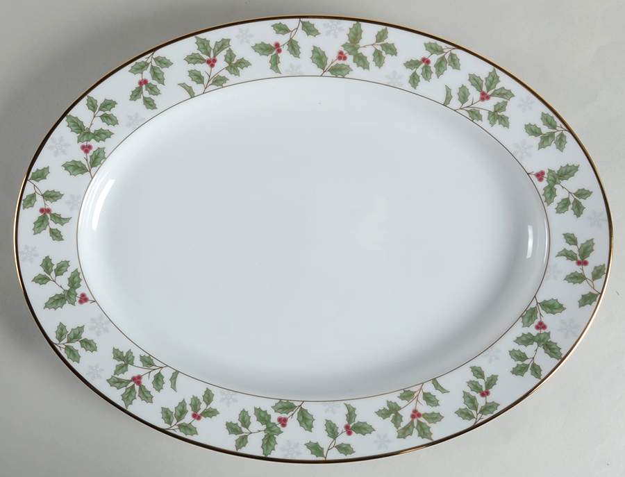 Holly and Berry Gold 16" Oval Serving Platter by Noritake-1