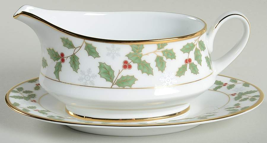 Holly and Berry Gold Gravy Boat & Underplate by Noritake-1