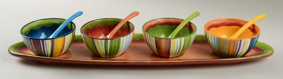 Muy Caliente 9 Pc Condiment Set (4 Motif Bowls & Spoons W/Tray) by Noble Excellence-1