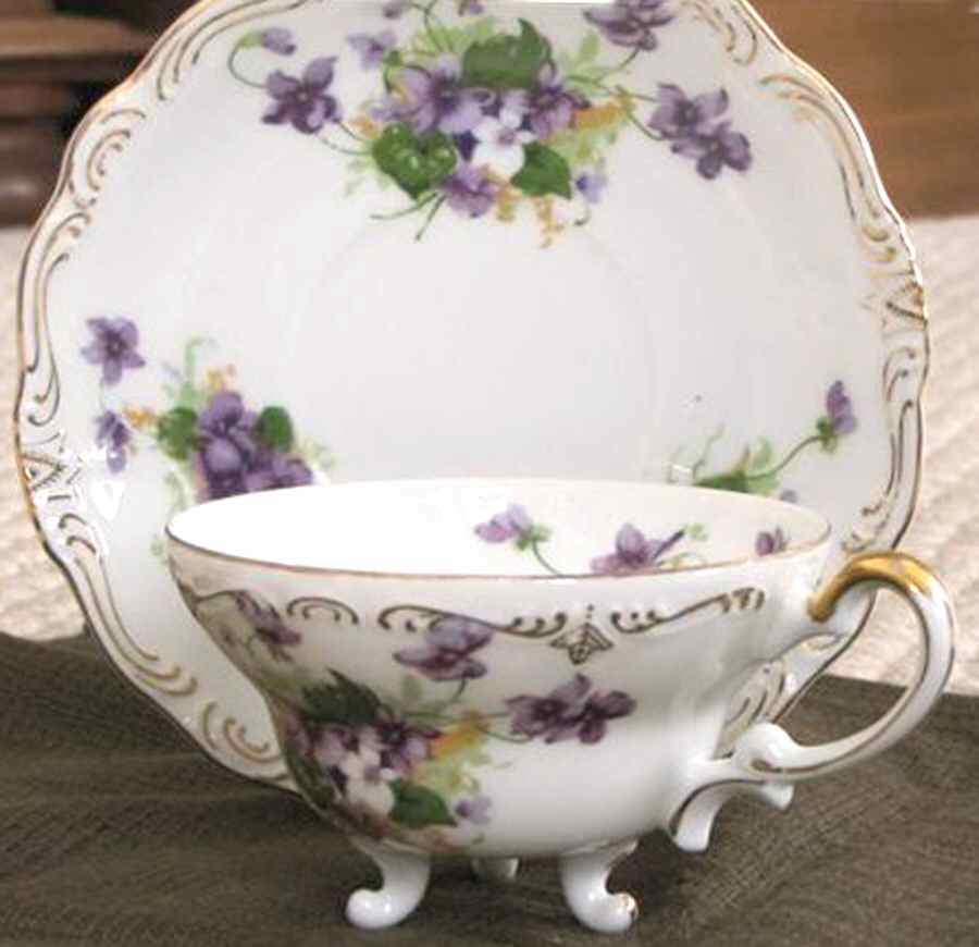 Sweet Violets Footed Cup & Saucer Set by Norcrest-1
