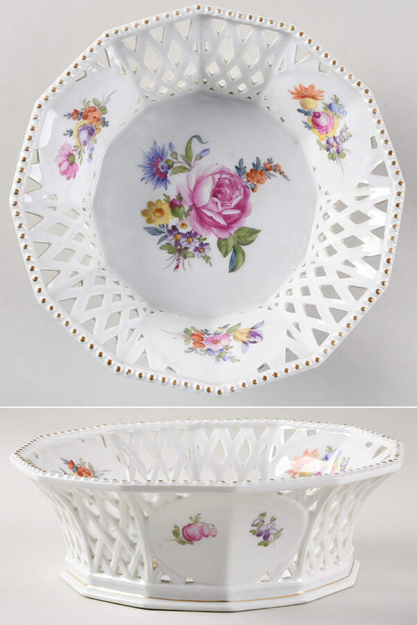 1012 (Pierced, Gold Trim) 8" Pierced Round Bowl by Nymphenburg-1