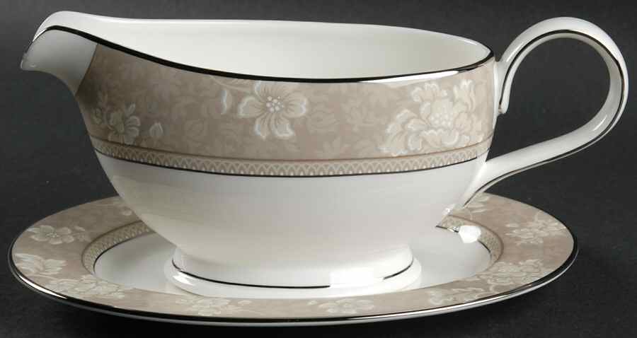 Rosella Taupe Gravy Boat & Underplate (Relish/Butter) by Noritake-1