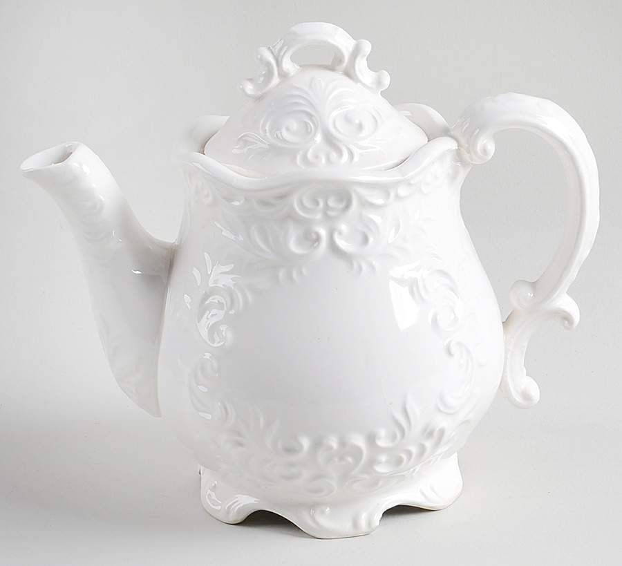 White Provincial Musical Teapot & Lid by Napco-1