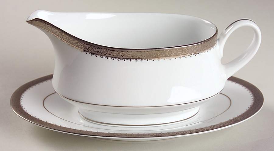 Essex Platinum Gravy Boat & Underplate (Relish/Butter) by Noritake-1