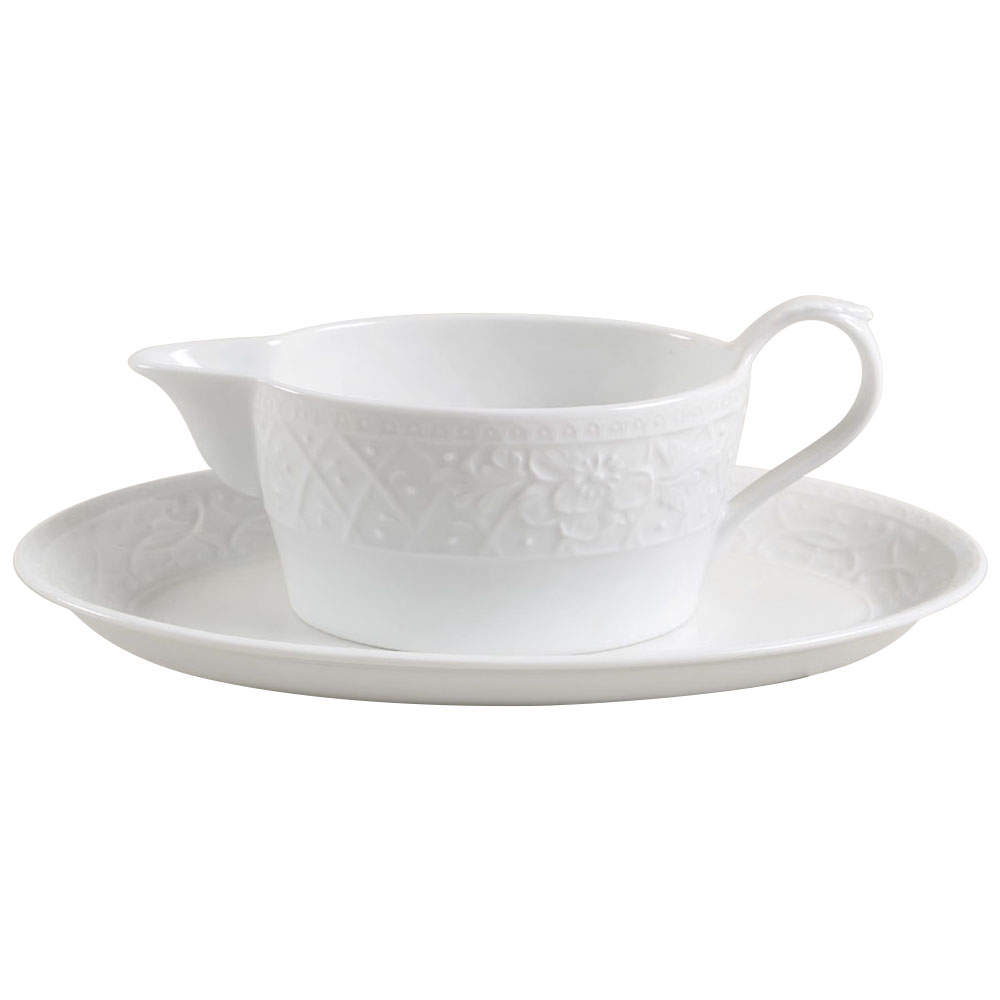 Blanc Fleur Gravy Boat & Underplate/Relish by Nikko-1