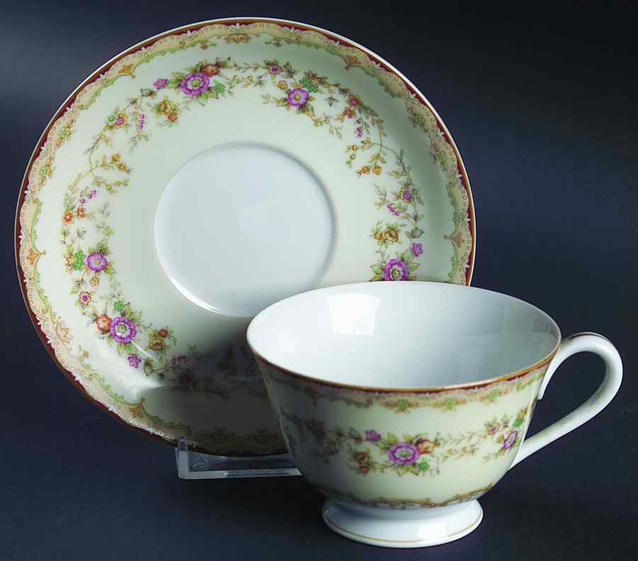 Columbine (No #, Yellow Trim) Footed Cup & Saucer Set by Noritake-1