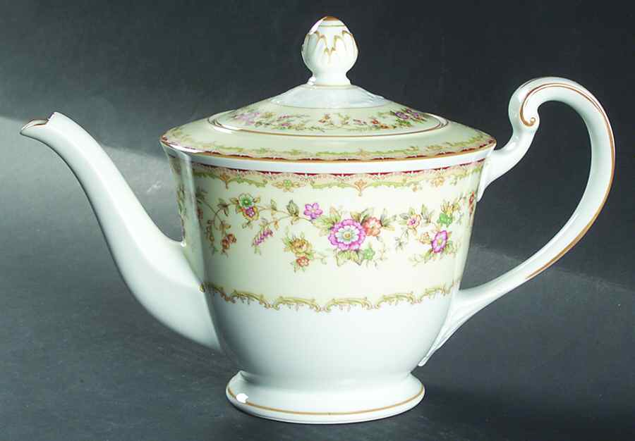 Columbine (No #, Yellow Trim) Teapot & Lid by Noritake-1