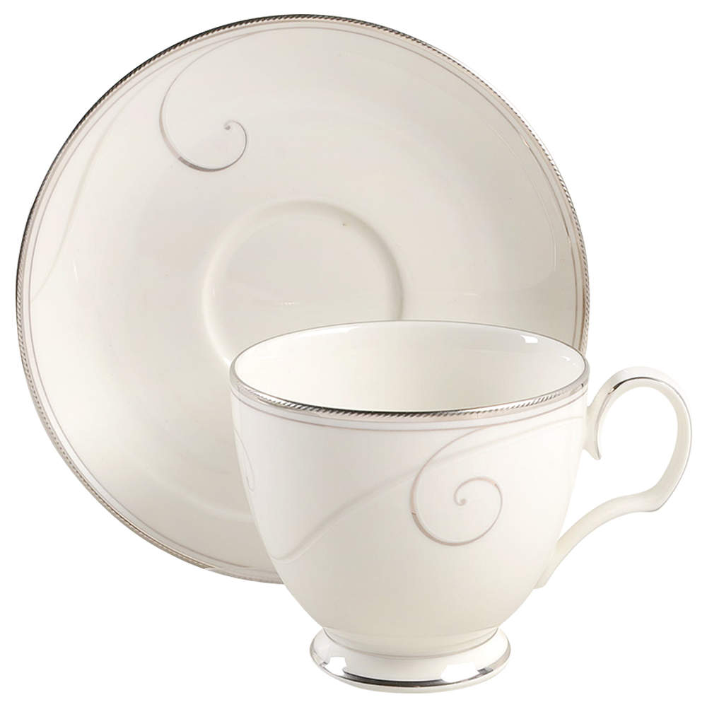 Platinum Wave Footed Cup & Saucer Set by Noritake-1