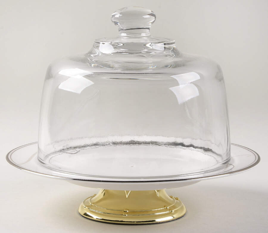 Platinum Wave 6 1/2"-7 1/2" Footed Cheese Plate w/ Glass Dome HC by Noritake-1