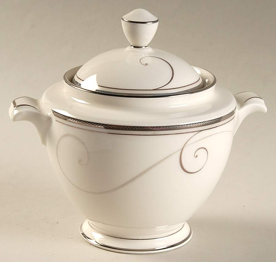 Platinum Wave Sugar Bowl & Lid by Noritake-1