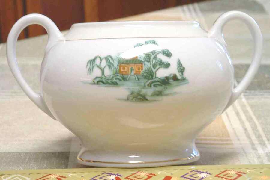 Oriental Green Cream Sugar Bowl No Lid by Narumi-1