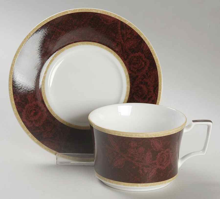 Mahogany Rose Flat Cup & Saucer Set by Noritake-1