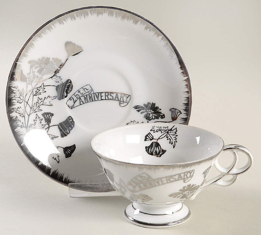 Silver Anniversary Footed Cup & Saucer Set by Norcrest-1