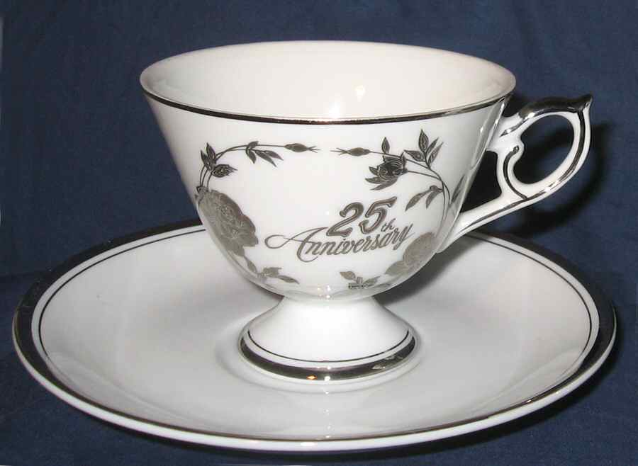 Silver Anniversary Footed Cup & Saucer Set by Norcrest-1