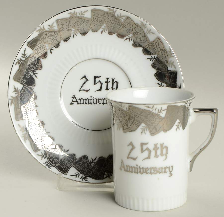 Silver Anniversary Flat Cup & Saucer Set by Norcrest-1