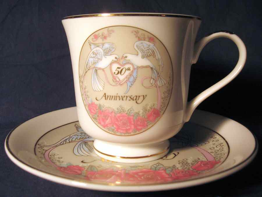 50th Anniversary Footed Cup & Saucer Set by Norcrest-1