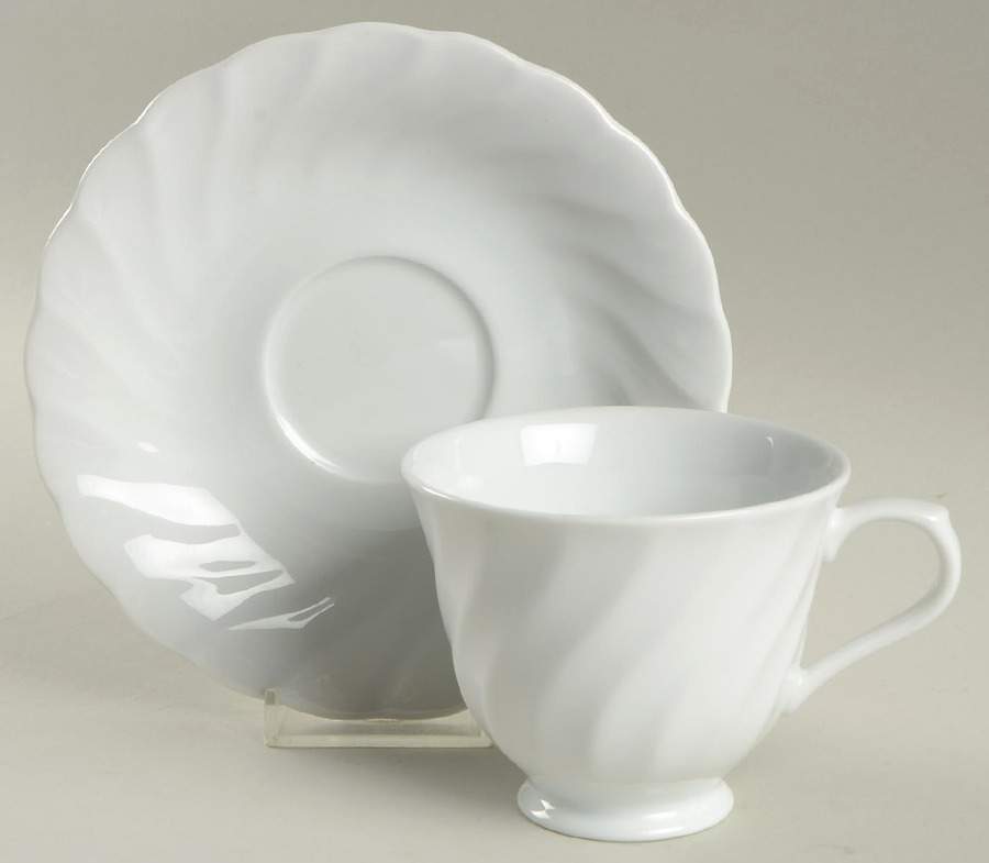 White Swirl Footed Cup & Saucer Set by Noble Excellence-1