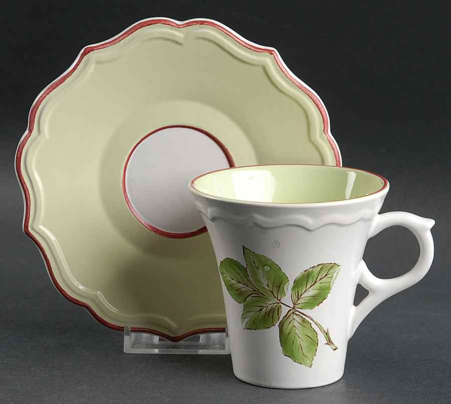 Auberpine Green Flat Cup & Saucer Set by Niderviller (France)-1