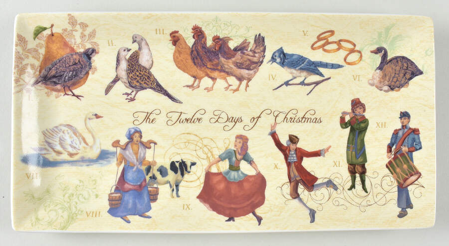 12 Days of Christmas (Gold Scrolls, No Trim) 12" Rectangular Serving Platter by Noble Excellence-1