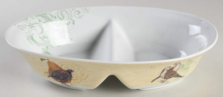 12 Days of Christmas (Gold Scrolls, No Trim) 10" Oval Divided Vegetable Bowl by Noble Excellence-1