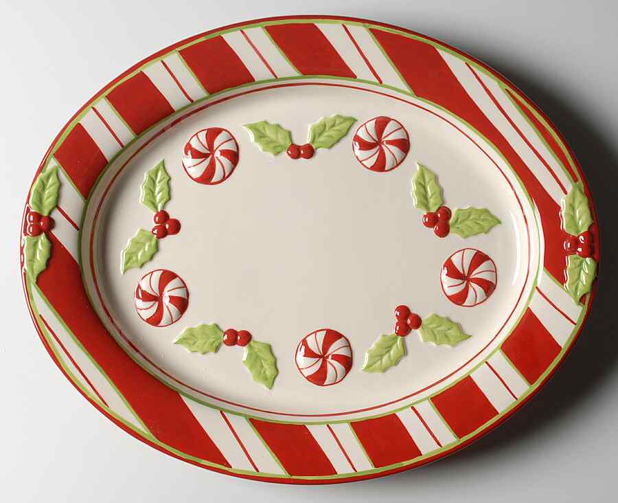 Holiday Peppermint 16" Oval Serving Platter by North Pole Trading Co.-1