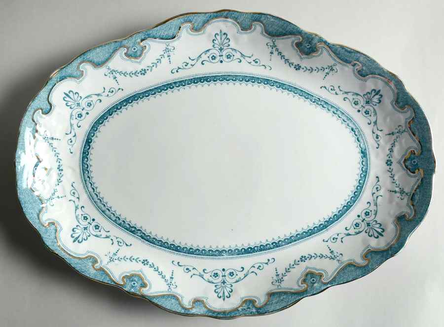 Portsmouth Blue Green 14" Oval Serving Platter by New Wharf-1